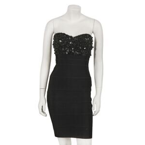Hervé Léger embellished black jersey bandage dress